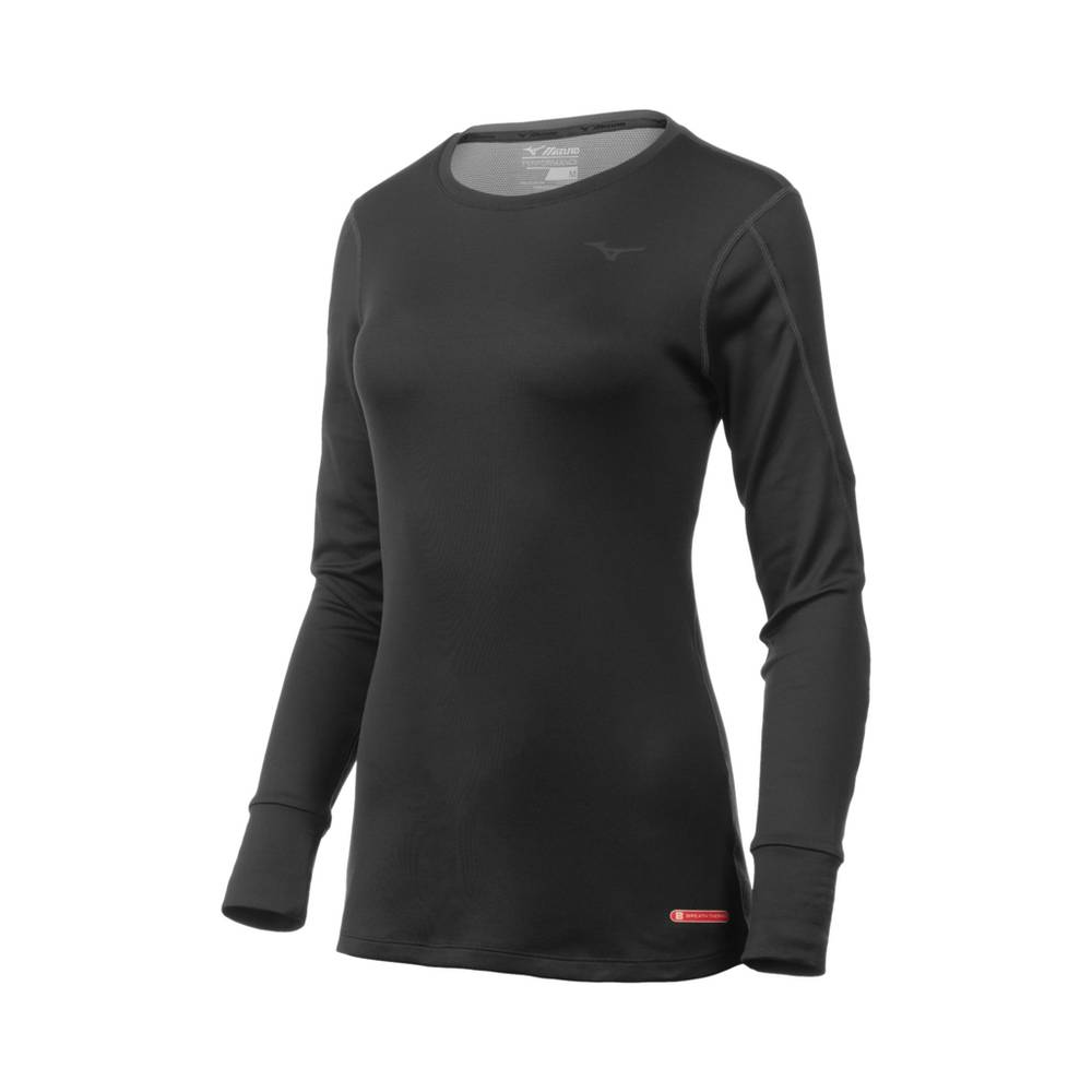 Womens Mizuno Breath Thermo® Long Sleeve Base Layer Black Philippines (NWRTMK907)